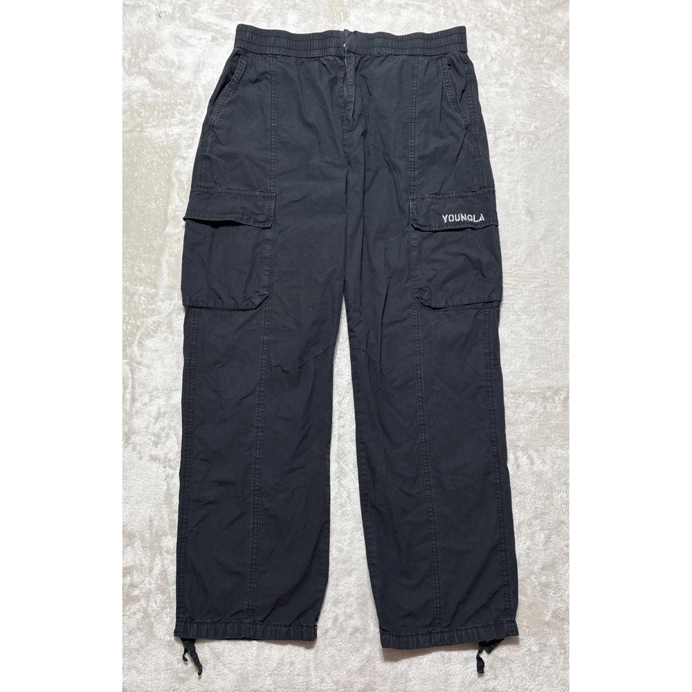 YoungLA Combat Pants Mens Size Medium Black Lightweight Elastic Waist Drawstring